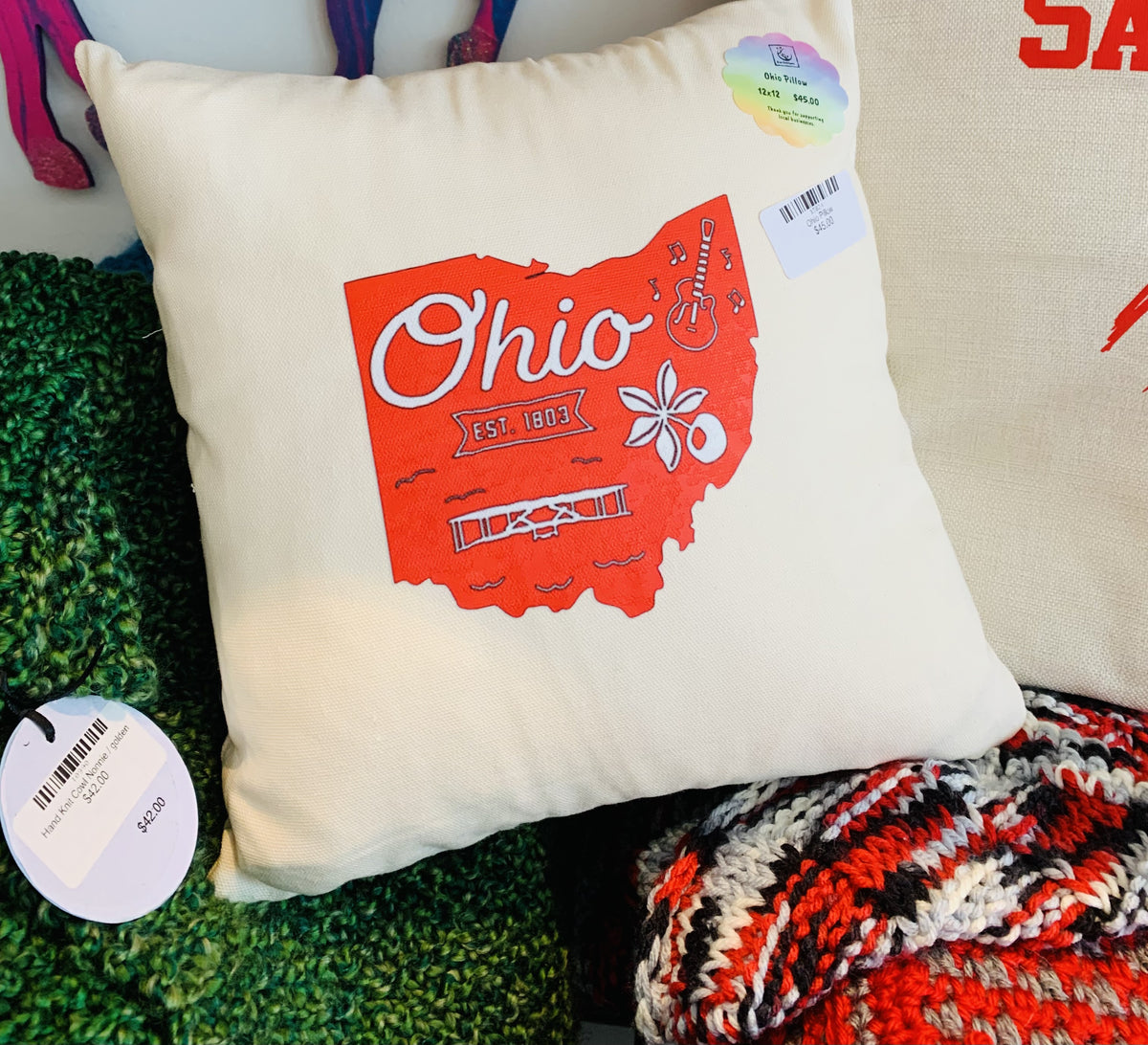 State of Ohio Pillow Red/White – Celebrate Local, Shop The Best of Ohio