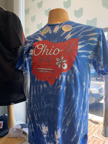 Tie Dyed T-Shirt State of Ohio -Red and Blue