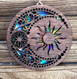 Sun and Moon Holographic Multilayered Wood Ornament