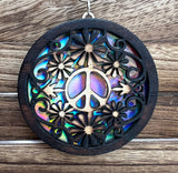 Symbol of Peace Holographic Multilayered Wood Ornament