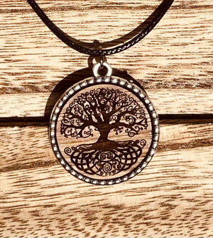 Tree of Life 3 D Wood Pendant Necklace