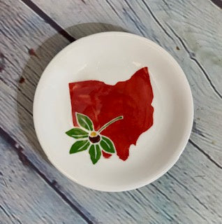 Ohio Map with Buckeye Leaf Ceramic Catch All Dish