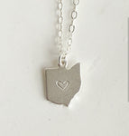 Silver Ohio Necklace - Heart Stamped