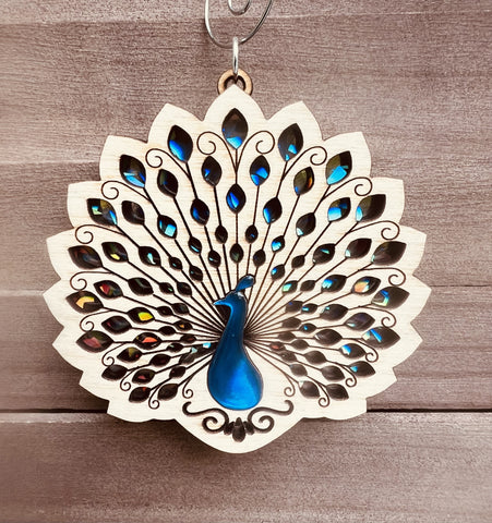 Peacock 3D Multilayer Holographic Wooden Ornament