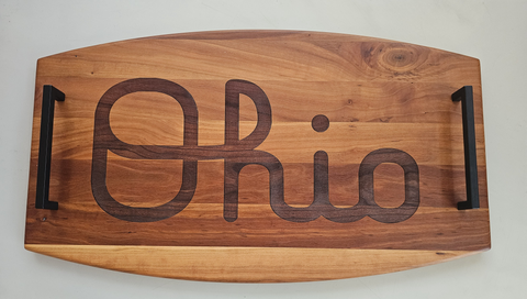 Script Ohio Wood Serving Tray with Handles