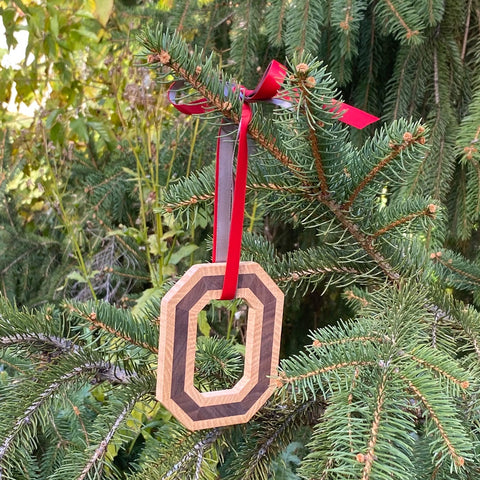 Ohio State Block O Ornament Walnut with Oak Wrap