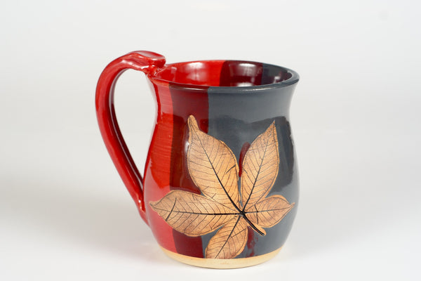 Ruby Red Glass Mug With Embossed Leaves Design, Fancy Deep Red Thick Glass  Mug With Diamond Cut Design and Raised Leaves Pattern, Mug Gift 